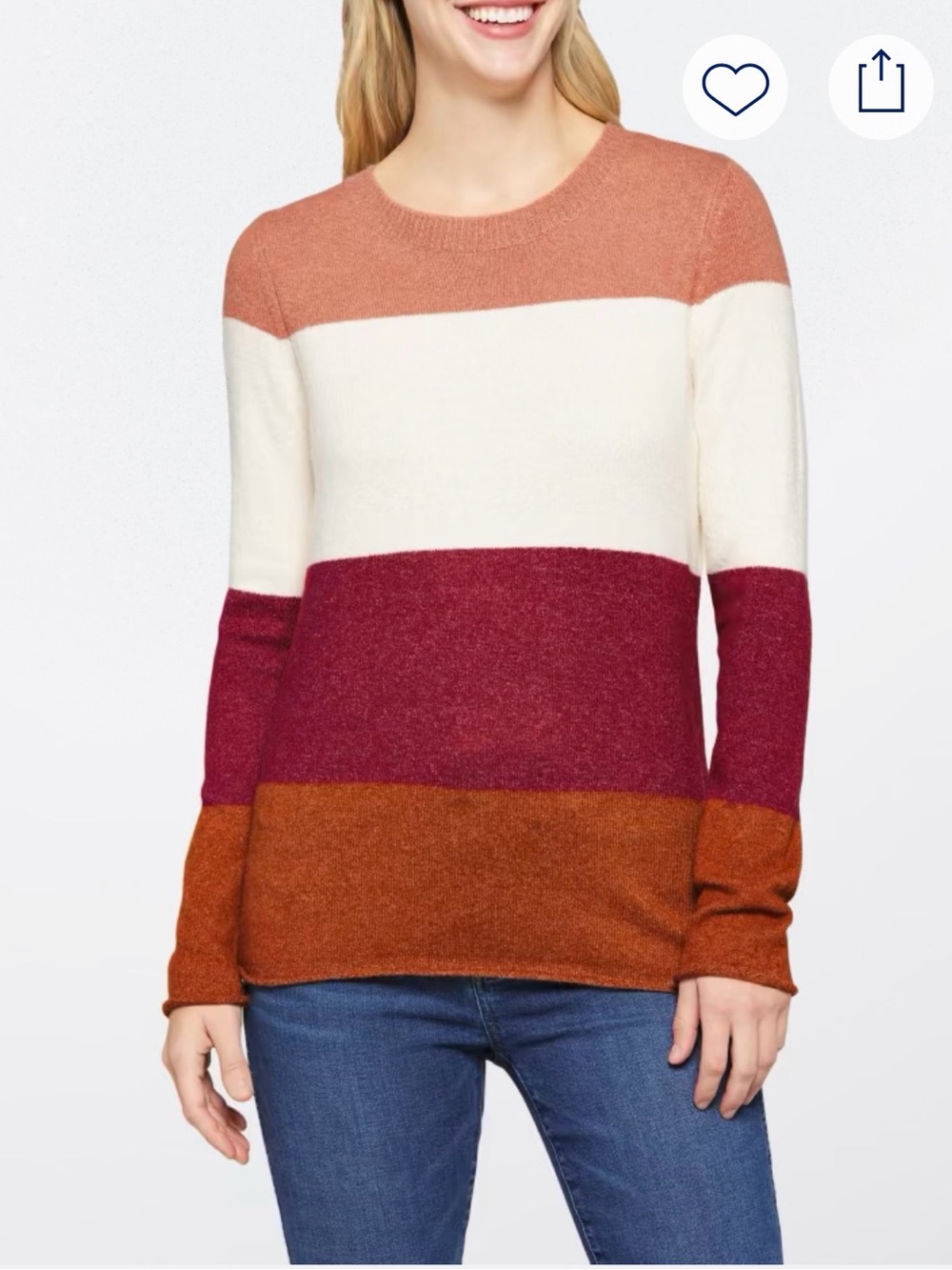 Striped Crewneck Sweater in Cream, Rust & Berry